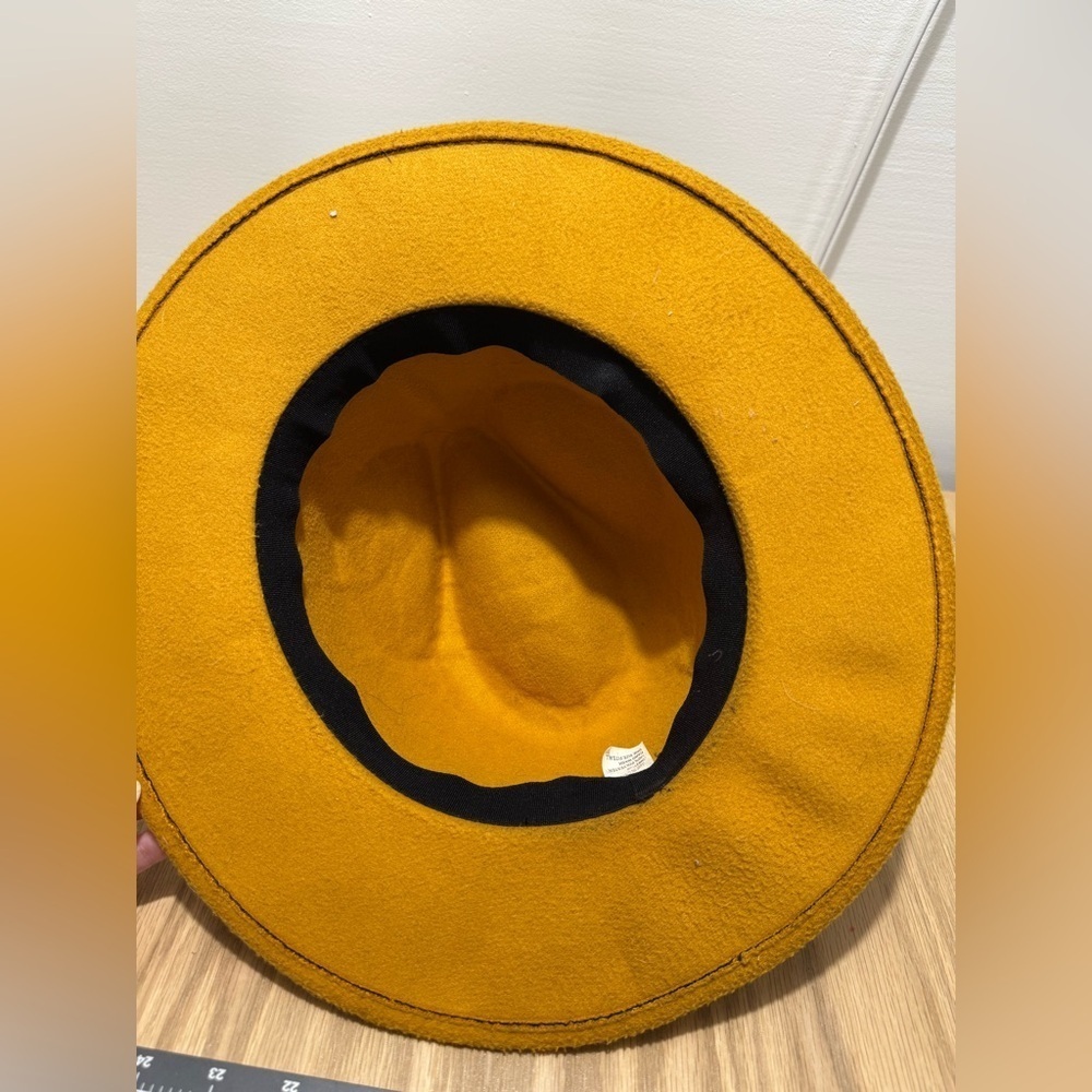 Mustard Yellow Feathered Panama Hat - Picture 6 of 6